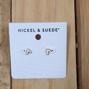Nickel & Suede Gold Heart Outline Stud Earrings - Gold